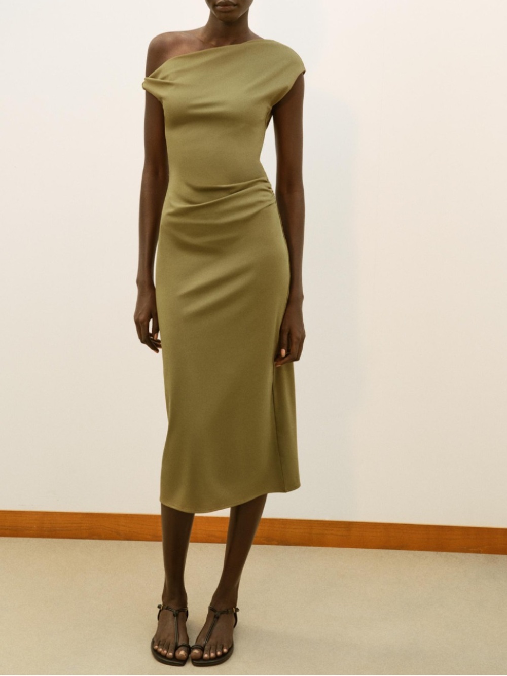 NWT Zara Olive Strapless Midi Dress with Side Drape